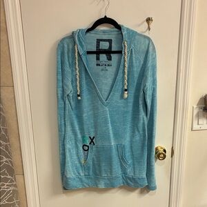 NWOT Roxy Faded Teal V-Neck Hoodie-Sz L